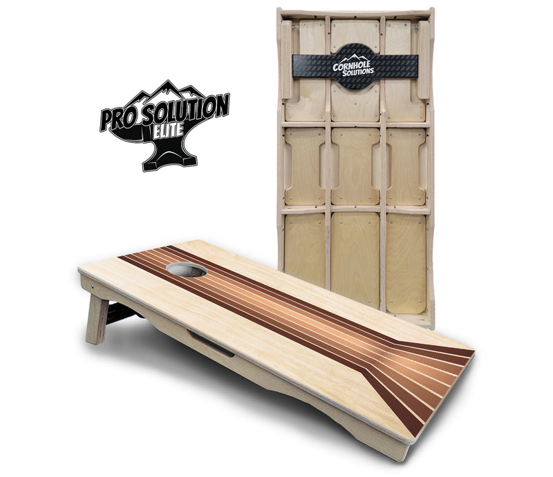 Pro Solution Elite - Retro Wood Lines - Professional Tournament Cornhole Boards 3/4" Baltic Birch - Zero Bounce Zero Movement Vertical Interlocking Braces for Extra Weight & Stability +Double Thick Legs +Airmail Blocker