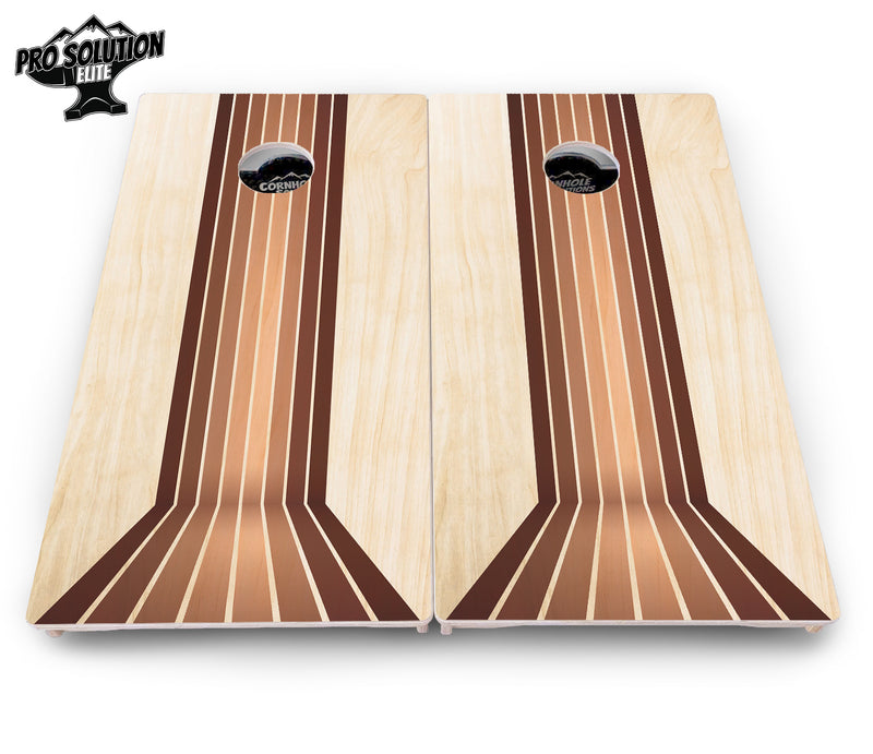 Pro Solution Elite - Retro Wood Lines - Professional Tournament Cornhole Boards 3/4" Baltic Birch - Zero Bounce Zero Movement Vertical Interlocking Braces for Extra Weight & Stability +Double Thick Legs +Airmail Blocker