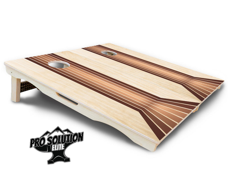 Pro Solution Elite - Retro Wood Lines - Professional Tournament Cornhole Boards 3/4" Baltic Birch - Zero Bounce Zero Movement Vertical Interlocking Braces for Extra Weight & Stability +Double Thick Legs +Airmail Blocker