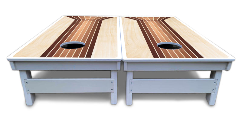 Waterproof - Retro Wood Lines - All Weather Boards "Outdoor Solution" 18mm(3/4")Direct UV Printed - Regulation 2' by 4' Cornhole Boards (Set of 2 Boards) Double Thick Legs, with Leg Brace & Dual Support Braces!