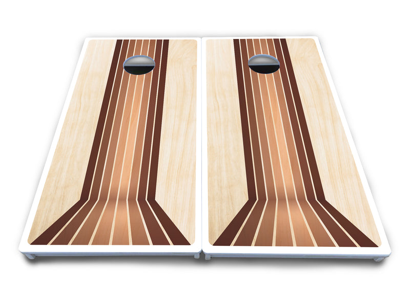 Waterproof - Retro Wood Lines - All Weather Boards "Outdoor Solution" 18mm(3/4")Direct UV Printed - Regulation 2' by 4' Cornhole Boards (Set of 2 Boards) Double Thick Legs, with Leg Brace & Dual Support Braces!