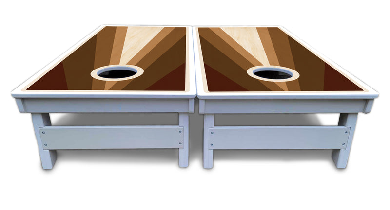 Waterproof - Retro Wood Triangle - All Weather Boards "Outdoor Solution" 18mm(3/4")Direct UV Printed - Regulation 2' by 4' Cornhole Boards (Set of 2 Boards) Double Thick Legs, with Leg Brace & Dual Support Braces!