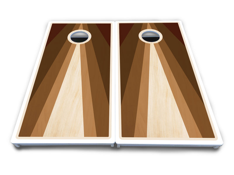 Waterproof - Retro Wood Triangle - All Weather Boards "Outdoor Solution" 18mm(3/4")Direct UV Printed - Regulation 2' by 4' Cornhole Boards (Set of 2 Boards) Double Thick Legs, with Leg Brace & Dual Support Braces!