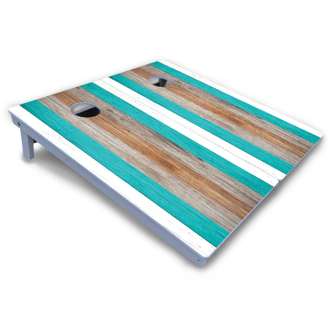 Beach Theme Stripe Cornhole Boards - All Weather Series