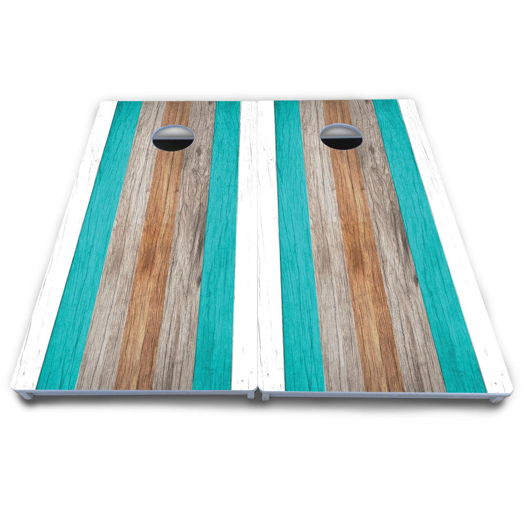 Beach Theme Stripe Cornhole Boards - All Weather Series