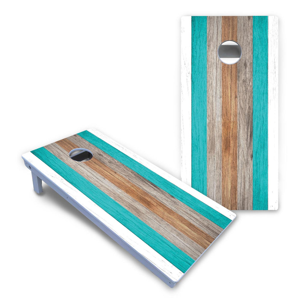 Beach Theme Stripe Cornhole Boards - All Weather Series