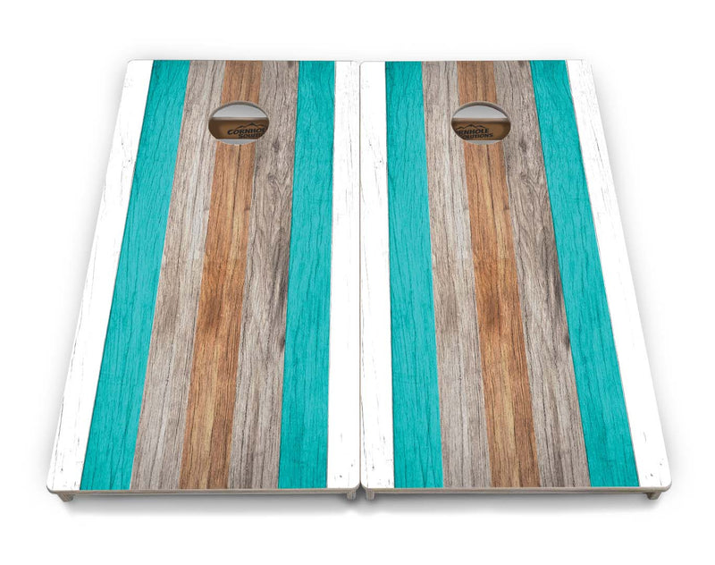 Tournament Boards - Beach Theme Stripe Design - Professional Tournament 2'x4' Regulation Cornhole Set - 3/4″ Baltic Birch + UV Direct Print + UV Clear Coat