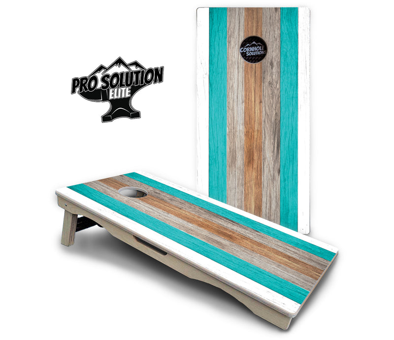 Pro Solution Elite - Beach Theme Stripe - Professional Tournament Cornhole Boards 3/4" Baltic Birch - Zero Bounce Zero Movement Vertical Interlocking Braces for Extra Weight & Stability +Double Thick Legs +Airmail Blocker