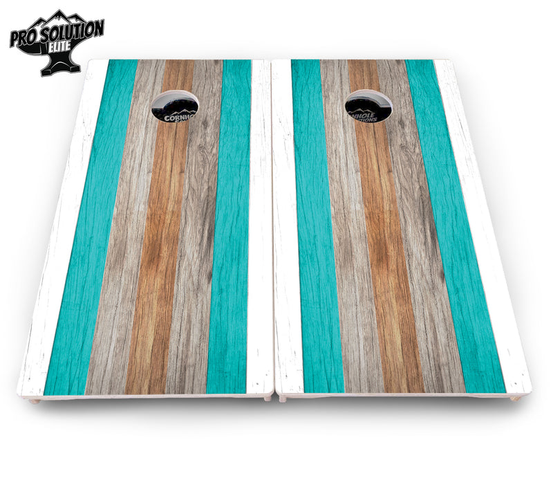 Pro Solution Elite - Beach Theme Stripe - Professional Tournament Cornhole Boards 3/4" Baltic Birch - Zero Bounce Zero Movement Vertical Interlocking Braces for Extra Weight & Stability +Double Thick Legs +Airmail Blocker