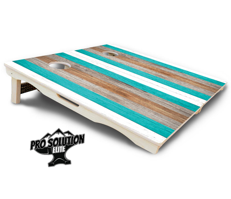 Pro Solution Elite - Beach Theme Stripe - Professional Tournament Cornhole Boards 3/4" Baltic Birch - Zero Bounce Zero Movement Vertical Interlocking Braces for Extra Weight & Stability +Double Thick Legs +Airmail Blocker