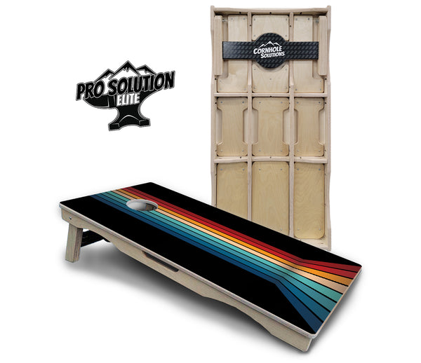 Pro Solution Elite - Retro Color Stripes - Professional Tournament Cornhole Boards 3/4" Baltic Birch - Zero Bounce Zero Movement Vertical Interlocking Braces for Extra Weight & Stability +Double Thick Legs +Airmail Blocker