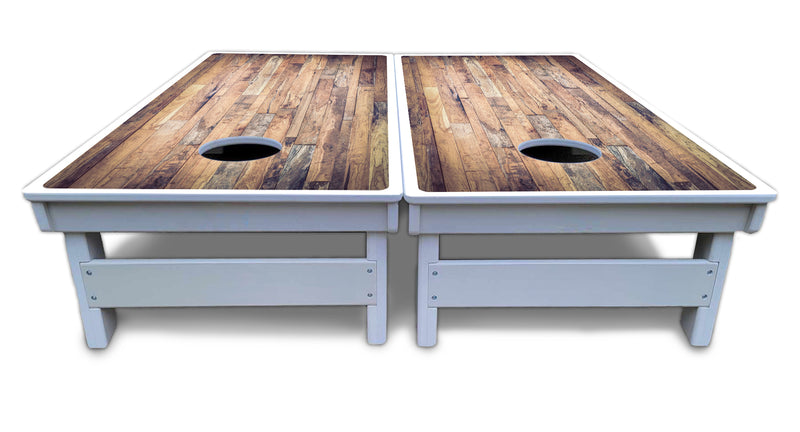 Waterproof - Barnwood Planks - All Weather Boards "Outdoor Solution" 18mm(3/4")Direct UV Printed - Regulation 2' by 4' Cornhole Boards (Set of 2 Boards) Double Thick Legs, with Leg Brace & Dual Support Braces!