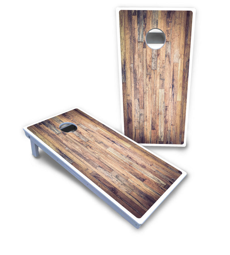 Waterproof - Barnwood Planks - All Weather Boards "Outdoor Solution" 18mm(3/4")Direct UV Printed - Regulation 2' by 4' Cornhole Boards (Set of 2 Boards) Double Thick Legs, with Leg Brace & Dual Support Braces!