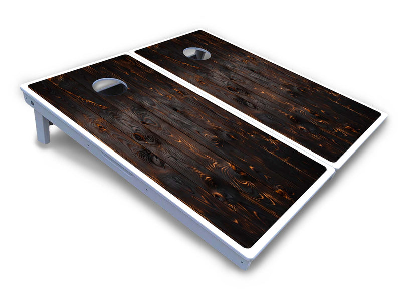 Waterproof - Dark Burnt Wood Design - All Weather Boards "Outdoor Solution" 18mm(3/4")Direct UV Printed - Regulation 2' by 4' Cornhole Boards (Set of 2 Boards) Double Thick Legs, with Leg Brace & Dual Support Braces!