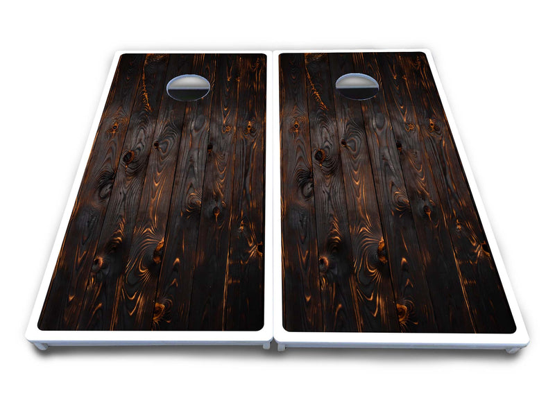 Waterproof - Dark Burnt Wood Design - All Weather Boards "Outdoor Solution" 18mm(3/4")Direct UV Printed - Regulation 2' by 4' Cornhole Boards (Set of 2 Boards) Double Thick Legs, with Leg Brace & Dual Support Braces!