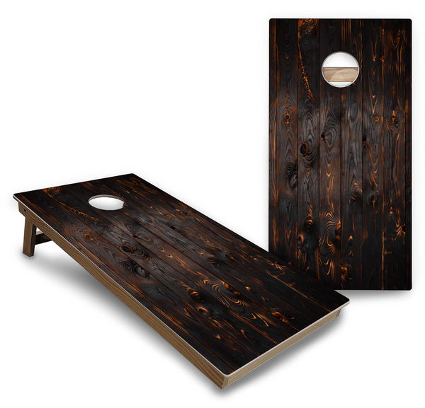 Backyard Solution Boards - Dark Burnt Wood - Regulation 2'x4' Boards - 15mm Baltic Birch Tops - Solid Wood Frames + Folding Legs w/Brace + (1) Support Brace + UV Direct Print + UV Clear Coat