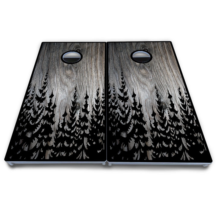 Greyscale Pine Trees Cornhole Boards - All Weather Series