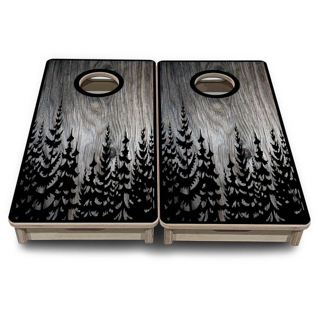 Mini Cornhole Boards - Greyscale Pine Trees