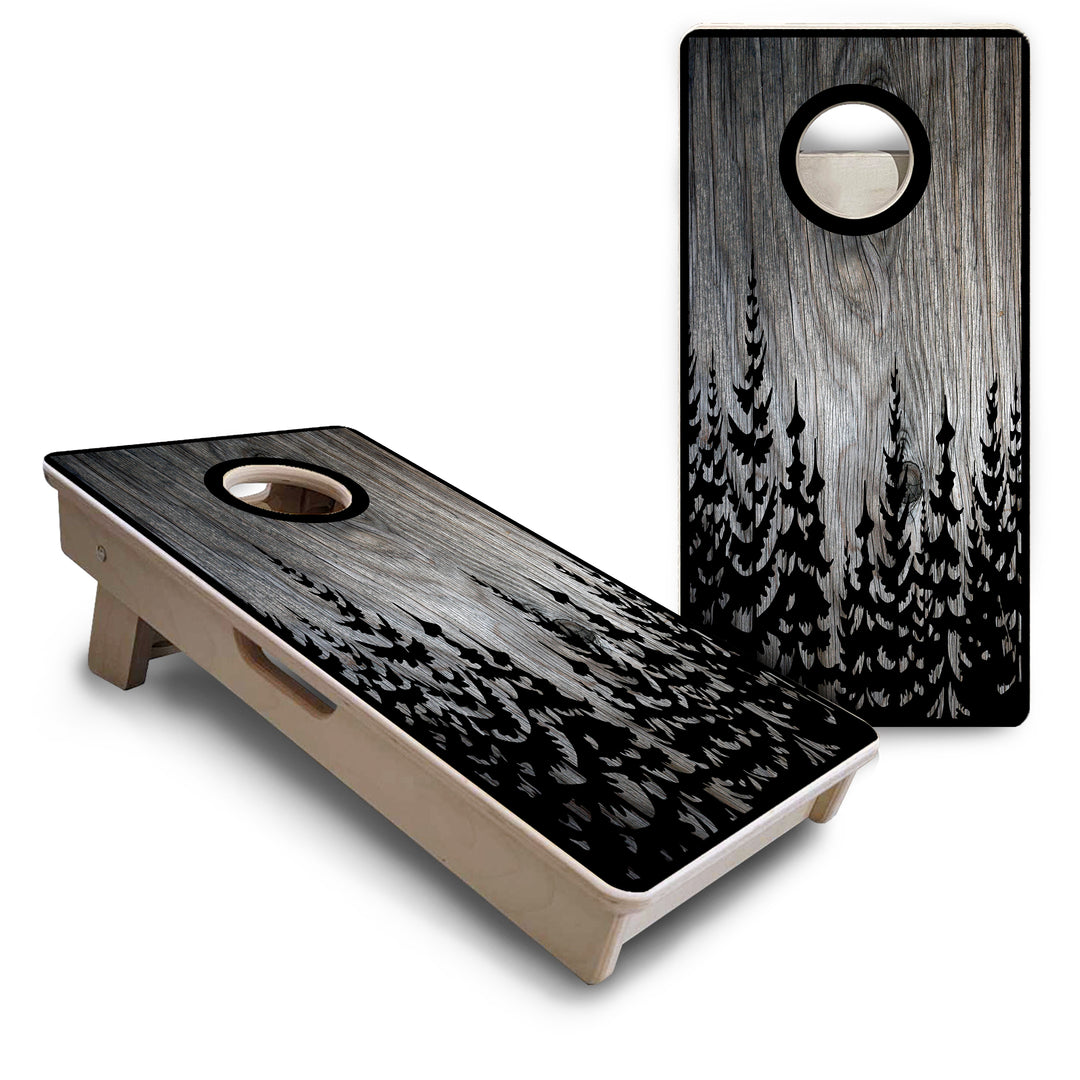 Mini Cornhole Boards - Greyscale Pine Trees
