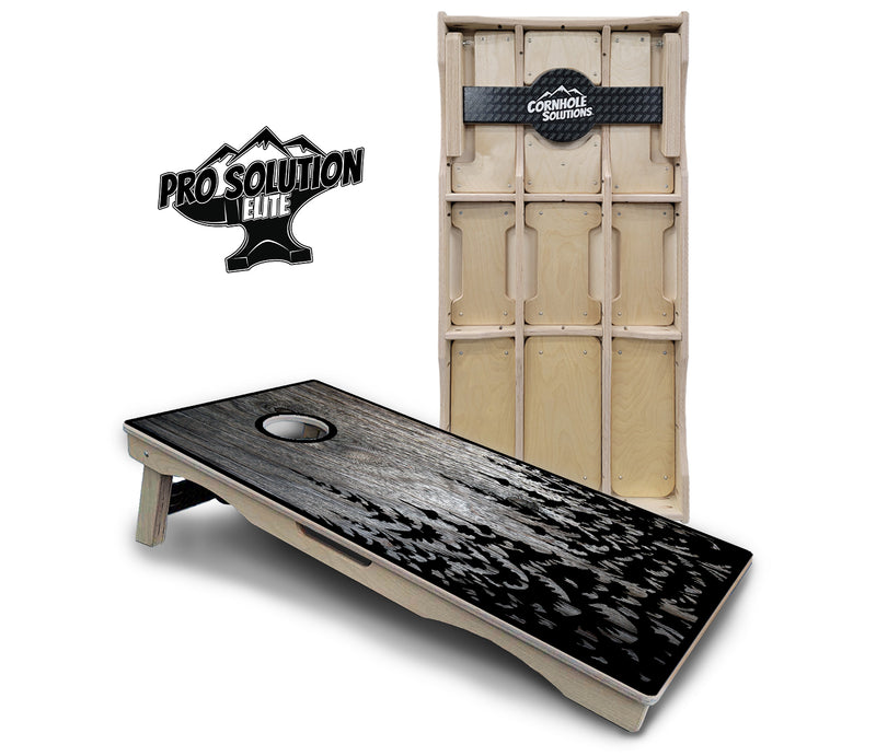 Pro Solution Elite - Greyscale Pine Trees - Professional Tournament Cornhole Boards 3/4" Baltic Birch - Zero Bounce Zero Movement Vertical Interlocking Braces for Extra Weight & Stability +Double Thick Legs +Airmail Blocker