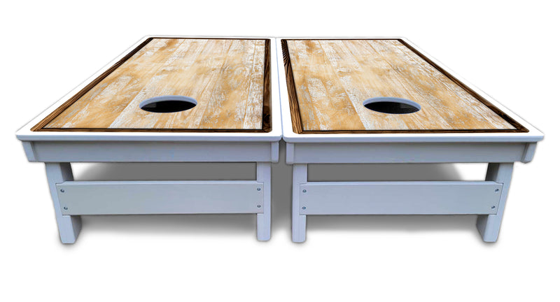 Waterproof - Rustic Frame Wood - All Weather Boards "Outdoor Solution" 18mm(3/4")Direct UV Printed - Regulation 2' by 4' Cornhole Boards (Set of 2 Boards) Double Thick Legs, with Leg Brace & Dual Support Braces!