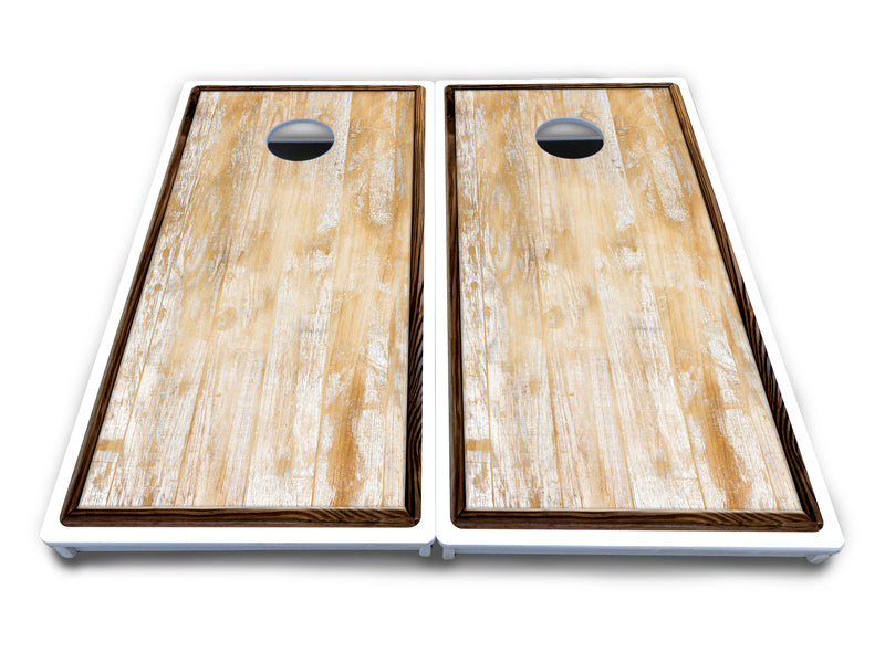 Waterproof - Rustic Frame Wood - All Weather Boards "Outdoor Solution" 18mm(3/4")Direct UV Printed - Regulation 2' by 4' Cornhole Boards (Set of 2 Boards) Double Thick Legs, with Leg Brace & Dual Support Braces!