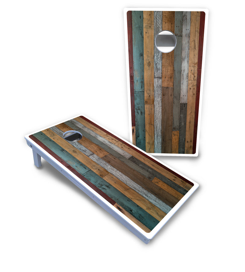 Waterproof - Metallic Wood Planks - All Weather Boards "Outdoor Solution" 18mm(3/4")Direct UV Printed - Regulation 2' by 4' Cornhole Boards (Set of 2 Boards) Double Thick Legs, with Leg Brace & Dual Support Braces!