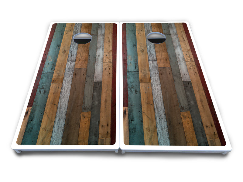 Waterproof - Metallic Wood Planks - All Weather Boards "Outdoor Solution" 18mm(3/4")Direct UV Printed - Regulation 2' by 4' Cornhole Boards (Set of 2 Boards) Double Thick Legs, with Leg Brace & Dual Support Braces!