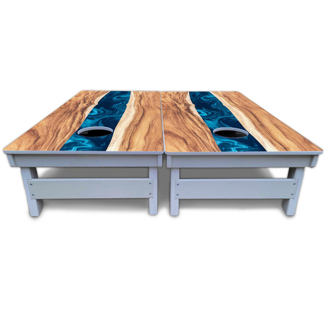 Live Edge River Cornhole Boards - All Weather Series