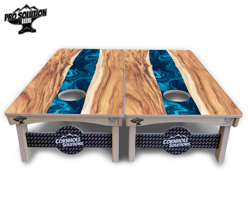 Pro Solution Elite - Live Edge River - Professional Tournament Cornhole Boards 3/4" Baltic Birch - Zero Bounce Zero Movement Vertical Interlocking Braces for Extra Weight & Stability +Double Thick Legs +Airmail Blocker