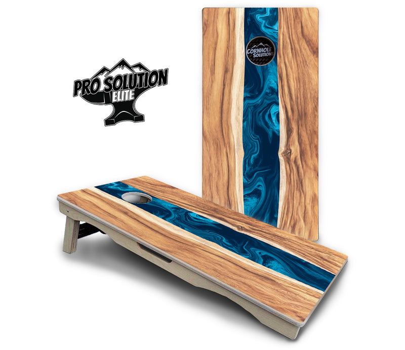 Pro Solution Elite - Live Edge River - Professional Tournament Cornhole Boards 3/4" Baltic Birch - Zero Bounce Zero Movement Vertical Interlocking Braces for Extra Weight & Stability +Double Thick Legs +Airmail Blocker