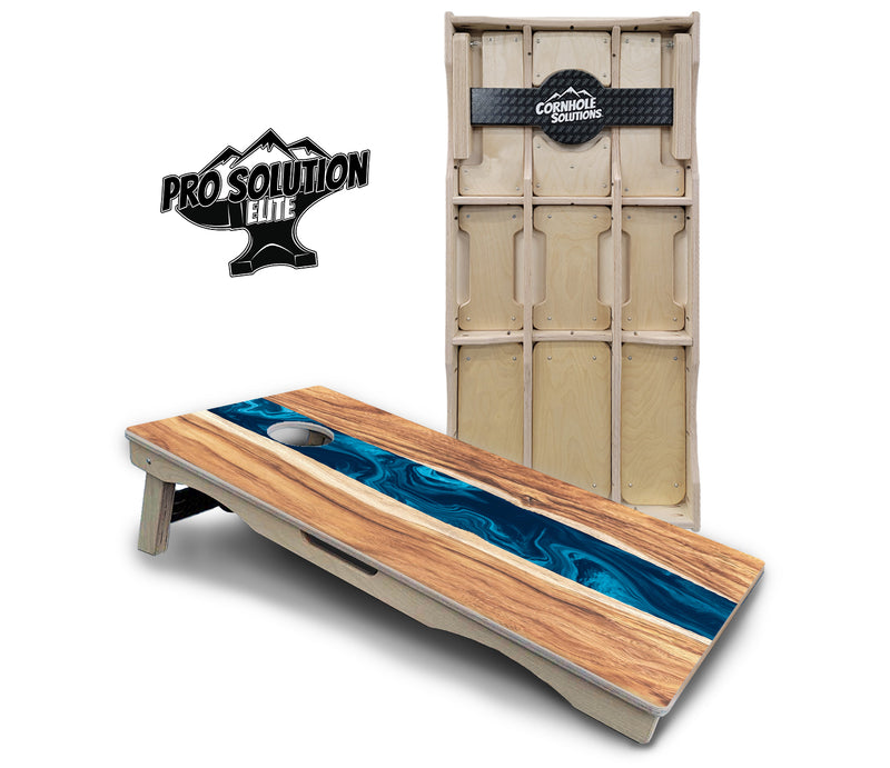 Pro Solution Elite - Live Edge River - Professional Tournament Cornhole Boards 3/4" Baltic Birch - Zero Bounce Zero Movement Vertical Interlocking Braces for Extra Weight & Stability +Double Thick Legs +Airmail Blocker