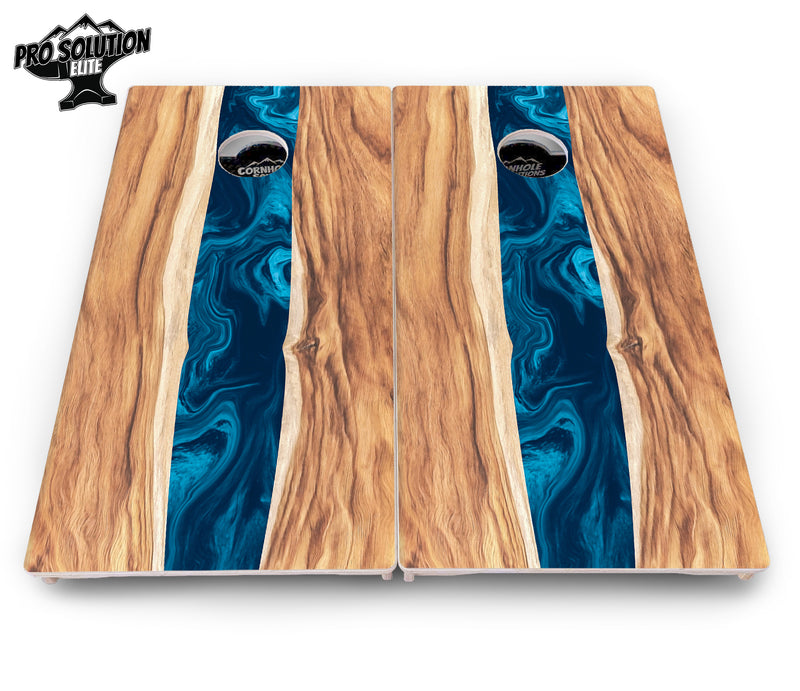 Pro Solution Elite - Live Edge River - Professional Tournament Cornhole Boards 3/4" Baltic Birch - Zero Bounce Zero Movement Vertical Interlocking Braces for Extra Weight & Stability +Double Thick Legs +Airmail Blocker