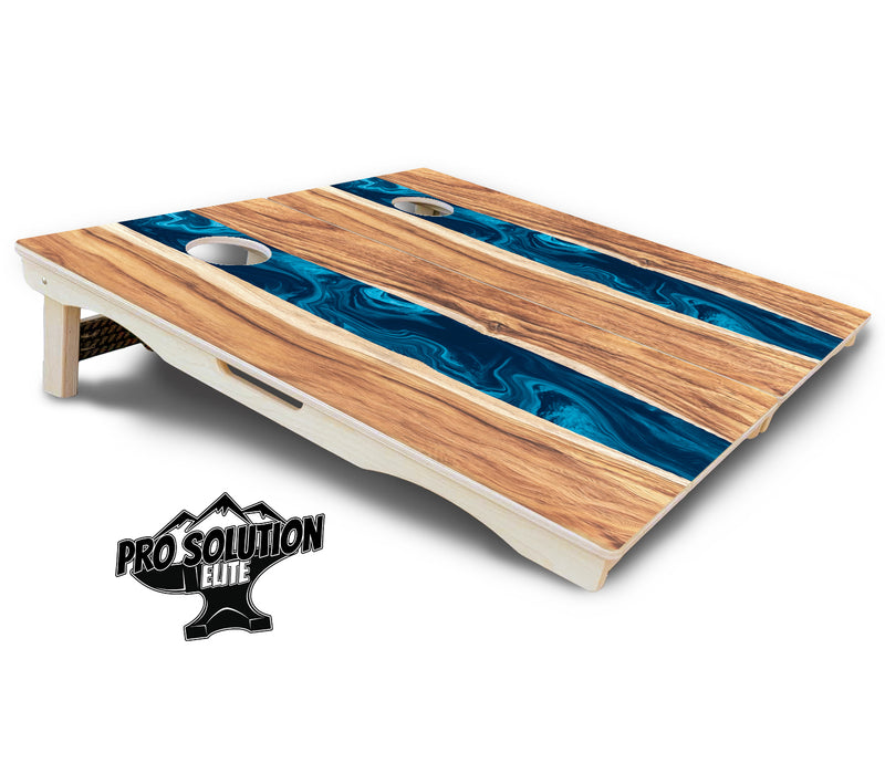 Pro Solution Elite - Live Edge River - Professional Tournament Cornhole Boards 3/4" Baltic Birch - Zero Bounce Zero Movement Vertical Interlocking Braces for Extra Weight & Stability +Double Thick Legs +Airmail Blocker