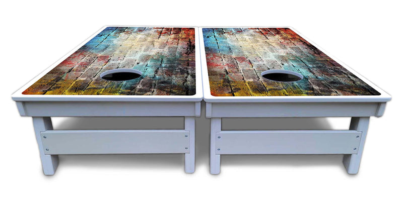 Waterproof - Colorful Brick Design - All Weather Boards "Outdoor Solution" 18mm(3/4")Direct UV Printed - Regulation 2' by 4' Cornhole Boards (Set of 2 Boards) Double Thick Legs, with Leg Brace & Dual Support Braces!