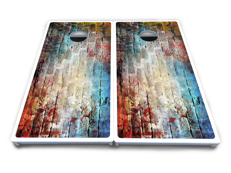 Waterproof - Colorful Brick Design - All Weather Boards "Outdoor Solution" 18mm(3/4")Direct UV Printed - Regulation 2' by 4' Cornhole Boards (Set of 2 Boards) Double Thick Legs, with Leg Brace & Dual Support Braces!
