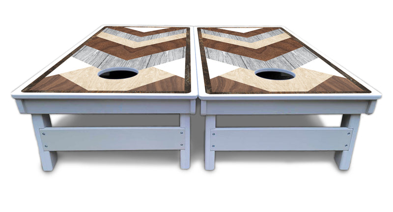 Waterproof - Pallet Wood Design - All Weather Boards "Outdoor Solution" 18mm(3/4")Direct UV Printed - Regulation 2' by 4' Cornhole Boards (Set of 2 Boards) Double Thick Legs, with Leg Brace & Dual Support Braces!