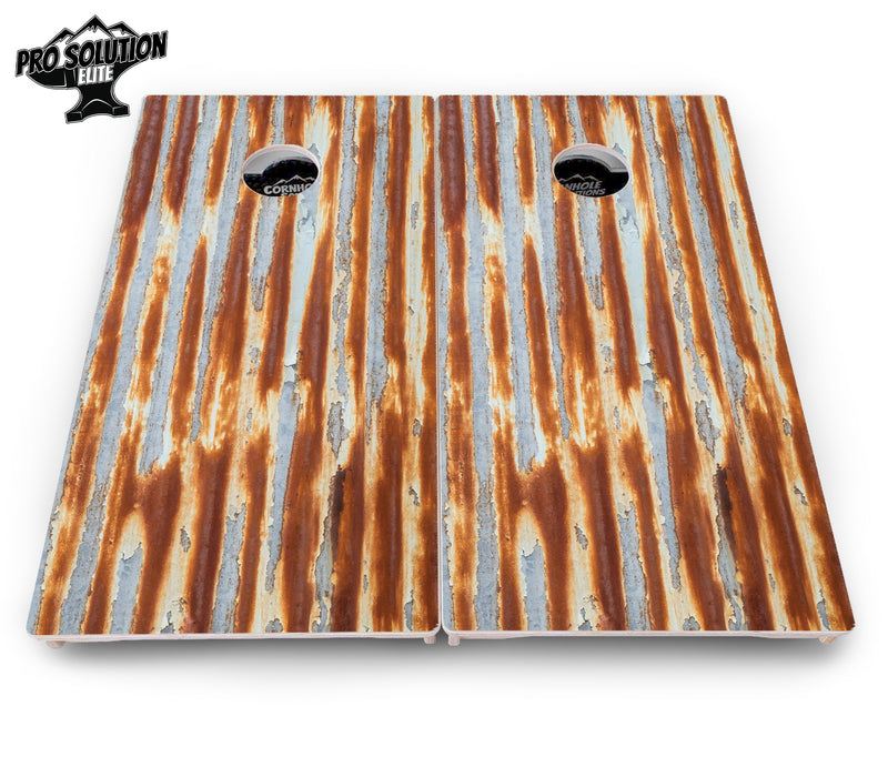 Pro Solution Elite - Rustic Tin Roof - Professional Tournament Cornhole Boards 3/4" Baltic Birch - Zero Bounce Zero Movement Vertical Interlocking Braces for Extra Weight & Stability +Double Thick Legs +Airmail Blocker