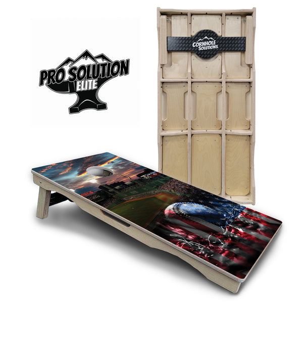 Pro Solution Elite - Baseball Field - Professional Tournament Cornhole Boards 3/4" Baltic Birch - Zero Bounce Zero Movement Vertical Interlocking Braces for Extra Weight & Stability +Double Thick Legs +Airmail Blocker