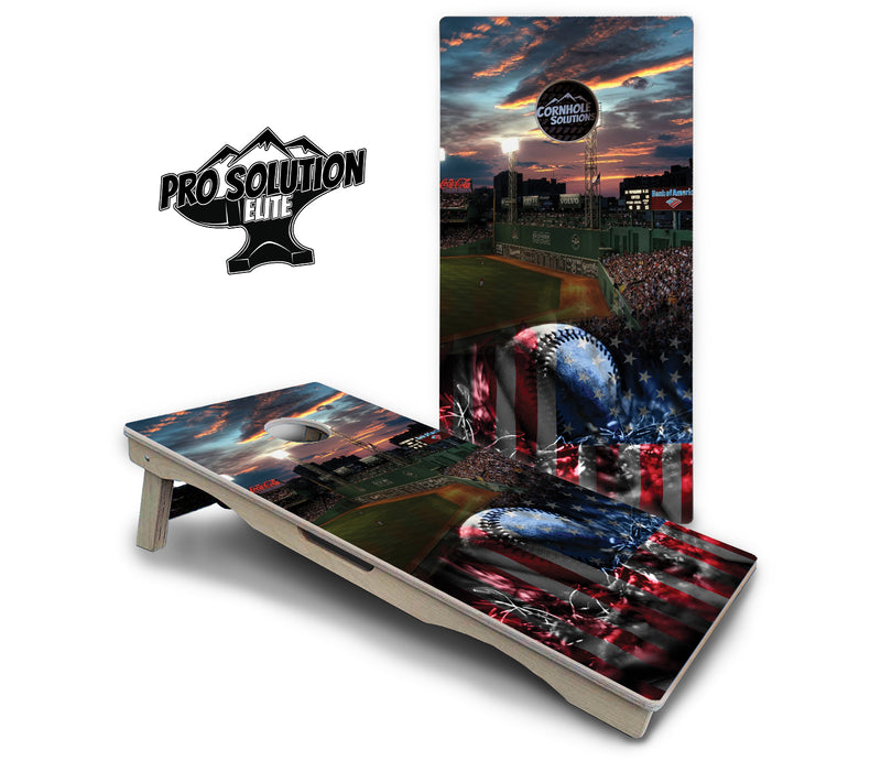 Pro Solution Elite - Baseball Field Design - Professional Tournament Cornhole Boards 3/4" Baltic Birch - Zero Bounce Zero Movement Vertical Interlocking Braces for Extra Weight & Stability +Double Thick Legs +Airmail Blocker