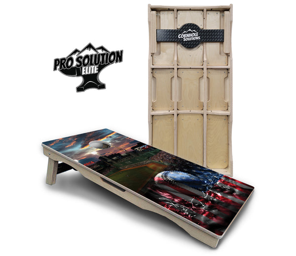 Pro Solution Elite - Baseball Field Design - Professional Tournament Cornhole Boards 3/4" Baltic Birch - Zero Bounce Zero Movement Vertical Interlocking Braces for Extra Weight & Stability +Double Thick Legs +Airmail Blocker