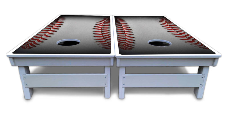Waterproof - Baseball Design - All Weather Boards "Outdoor Solution" 18mm(3/4")Direct UV Printed - Regulation 2' by 4' Cornhole Boards (Set of 2 Boards) Double Thick Legs, with Leg Brace & Dual Support Braces!