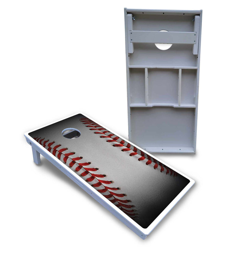 Waterproof - Baseball Design - All Weather Boards "Outdoor Solution" 18mm(3/4")Direct UV Printed - Regulation 2' by 4' Cornhole Boards (Set of 2 Boards) Double Thick Legs, with Leg Brace & Dual Support Braces!
