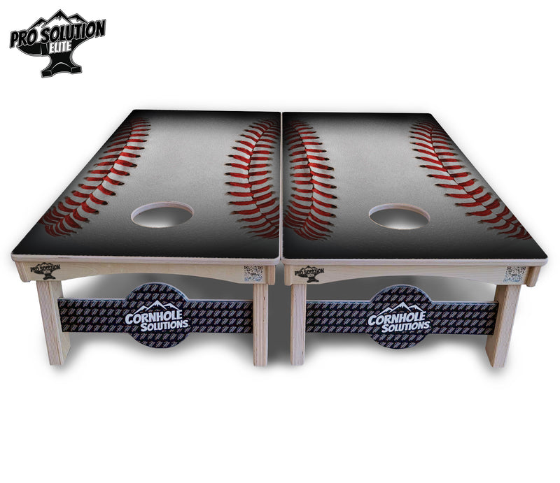 Pro Solution Elite - Baseball Design - Professional Tournament Cornhole Boards 3/4" Baltic Birch - Zero Bounce Zero Movement Vertical Interlocking Braces for Extra Weight & Stability +Double Thick Legs +Airmail Blocker