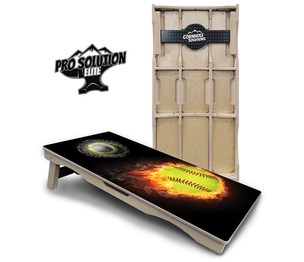 Pro Solution Elite - Fire Softball - Professional Tournament Cornhole Boards 3/4" Baltic Birch - Zero Bounce Zero Movement Vertical Interlocking Braces for Extra Weight & Stability +Double Thick Legs +Airmail Blocker