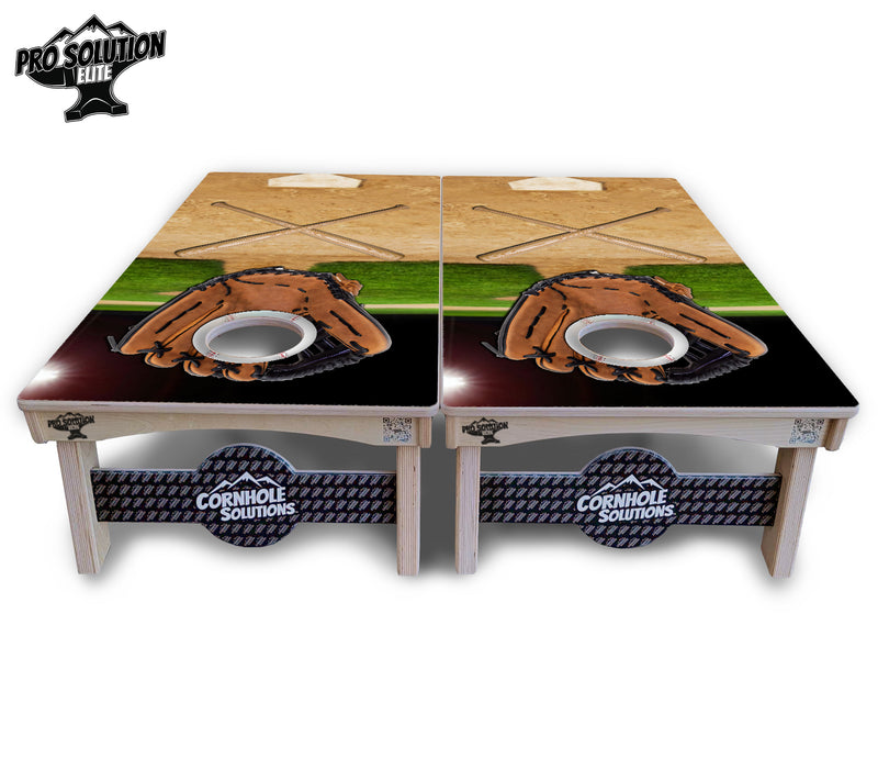 Pro Solution Elite - Baseball Theme Design - Professional Tournament Cornhole Boards 3/4" Baltic Birch - Zero Bounce Zero Movement Vertical Interlocking Braces for Extra Weight & Stability +Double Thick Legs +Airmail Blocker