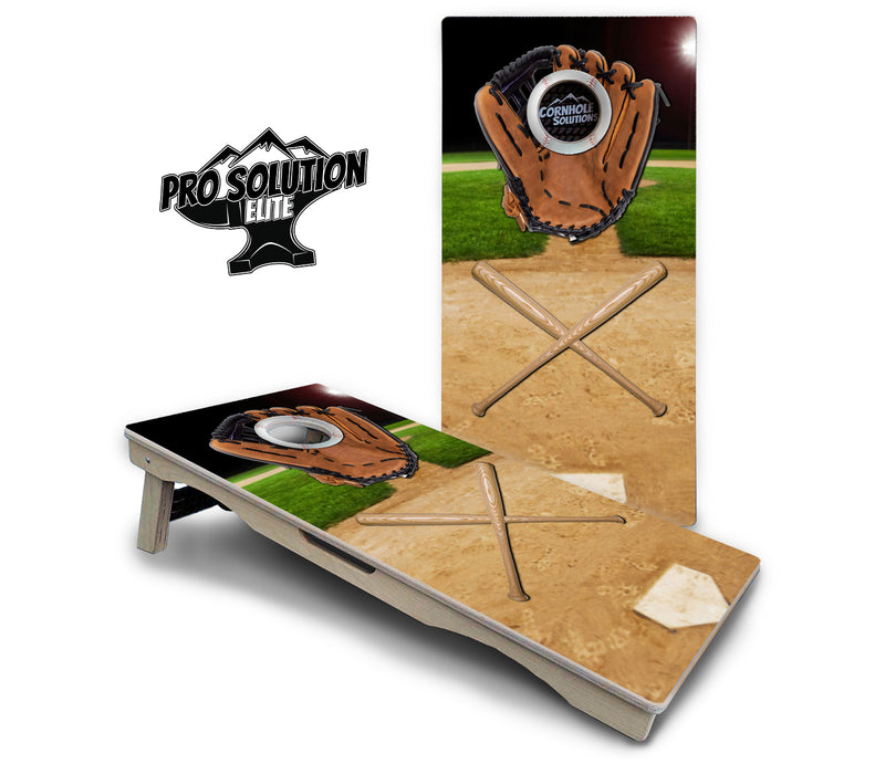 Pro Solution Elite - Baseball Theme Design - Professional Tournament Cornhole Boards 3/4" Baltic Birch - Zero Bounce Zero Movement Vertical Interlocking Braces for Extra Weight & Stability +Double Thick Legs +Airmail Blocker