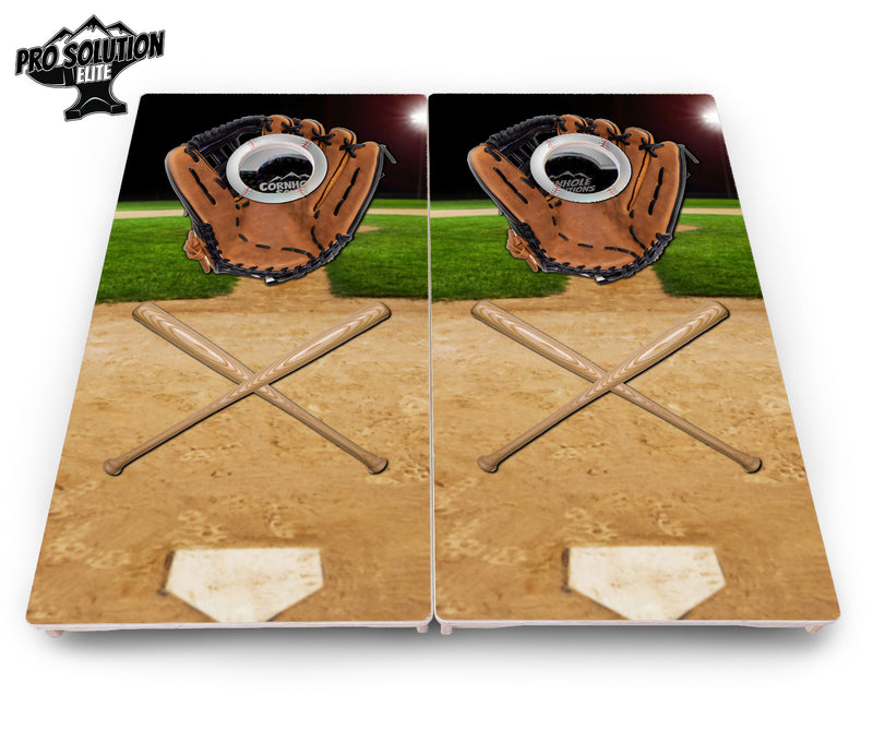 Pro Solution Elite - Baseball Theme Design - Professional Tournament Cornhole Boards 3/4" Baltic Birch - Zero Bounce Zero Movement Vertical Interlocking Braces for Extra Weight & Stability +Double Thick Legs +Airmail Blocker