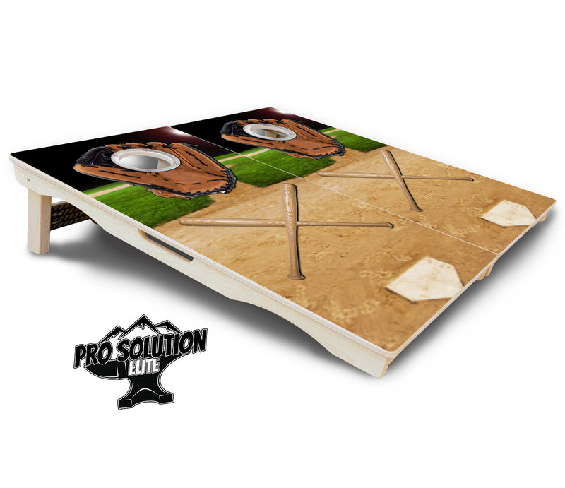 Pro Solution Elite - Baseball Theme Design - Professional Tournament Cornhole Boards 3/4" Baltic Birch - Zero Bounce Zero Movement Vertical Interlocking Braces for Extra Weight & Stability +Double Thick Legs +Airmail Blocker