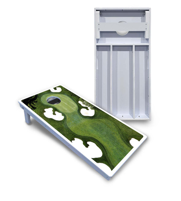 Waterproof - Golf Course Design - All Weather Boards "Outdoor Solution" 18mm(3/4")Direct UV Printed - Regulation 2' by 4' Cornhole Boards (Set of 2 Boards) Double Thick Legs, with Leg Brace & Dual Support Braces!